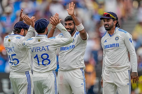 India Vs Australia, 4th Test Day 1: India's Jasprit Bumrah, second right, celebrates after the dismissal of Australia's Mitchell Marsh