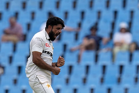 SA vs PAK 1st Test Day 2: Pakistan's Aamer Jamal celebrates after dismissing South Africa's Temba Bavuma