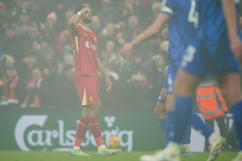 EPL 2024-25: Liverpool's Cody Gakpo celebrates after scoring his side's first goal against Leicester City