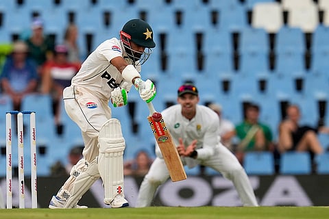 SA vs PAK 1st Test Day 2: Pakistan's Saud Shakeel blocks the ball