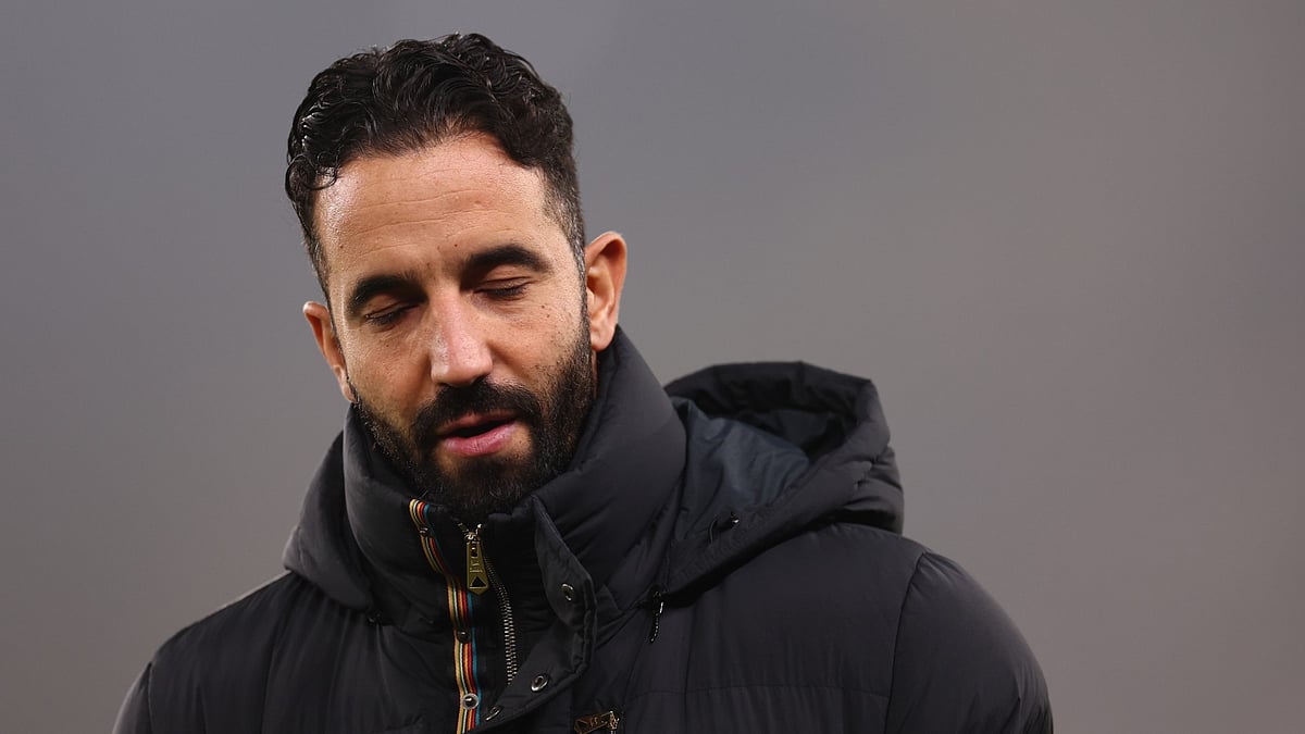 Ruben Amorim looks away during Manchester United's match away to Wolves. - null
