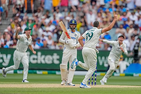 India Vs Australia, 4th Test Day 2: Australia's Scott Boland, second right, celebrates the wicket of India's Akash Deep