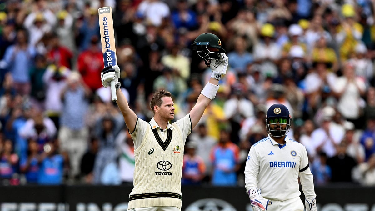 Steve Smith celebrates his century for Australia against India in Melbourne