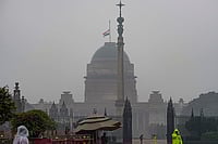 | Photo: PTI/Kamal Singh : Tricolour flies at half-mast at Rashtrapati Bhavan