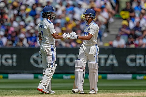 India Vs Australia, 4th Test Day 2: India's Yashasvi Jaiswal fist bumps with batting partner KL Rahul after hitting a boundary