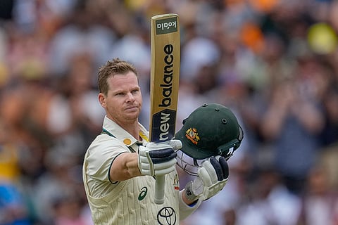 India Vs Australia, 4th Test Day 2: Australia's Steve Smith raises his bat as he celebrates after scoring his century