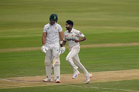 SA vs PAK 1st Test Day 2: Pakistan's Khurram Shahzad celebrates after dismissing South Africa's Aiden Markram
