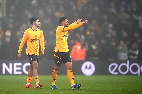 EPL 2024-25: Wolves Matheus Cunha, right, celebrates scoring the opening goal
