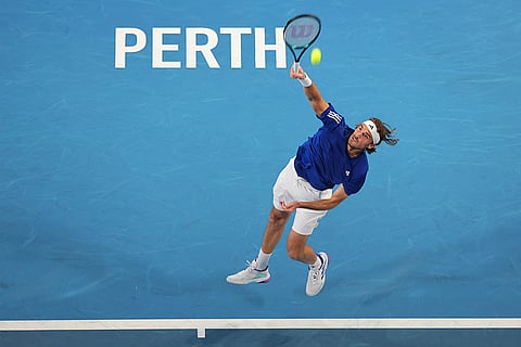 United Cup 2024-25: Stefanos Tsitsipas serves to Pablo Carreno Busta