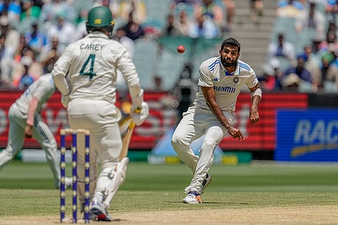 India Vs Australia, 4th Test Day 4: India's Jasprit Bumrah throws the ball at Australia's Alex Carey