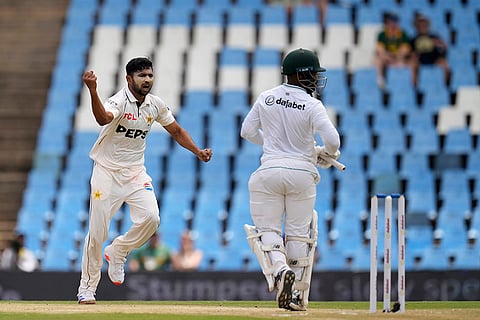 SA vs PAK 1st test Day 4: Pakistan's Khurram Shahzad reacts after his delivery