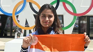 Photo: X | Manu Bhaker : Paris Olympics 2024 double bronze-medallist Manu Bhaker.