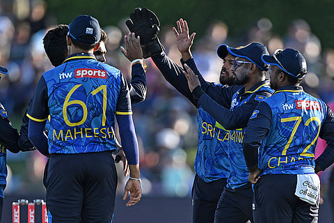 NZ vs SL 2nd T20: Sri Lanka players celebrate dismissing New Zealand's Rachin Ravindra