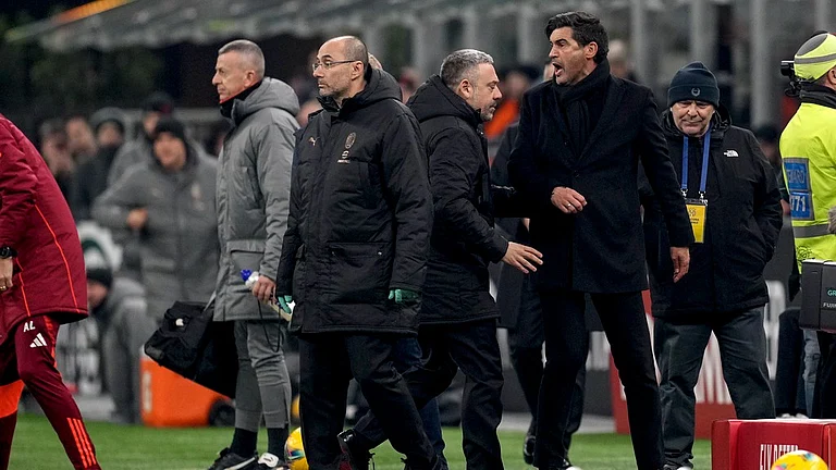AC Milan's now-fired head coach Paulo Fonseca reacts after receiving red cart during the Serie A match against Roma at the San Siro stadium. - AP/Antonio Calanni