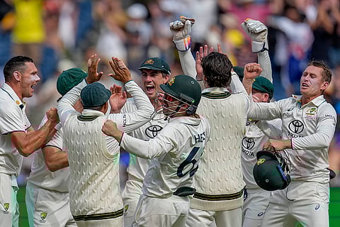 India Vs Australia, 4th Test Day 5: Australia's Scott Boland celebrates with teammates after the dismissal of India's Akash Deep