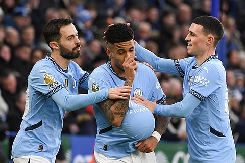 EPL 2024-25: Manchester City's Savinho celebrates after scoring his side's opening goal