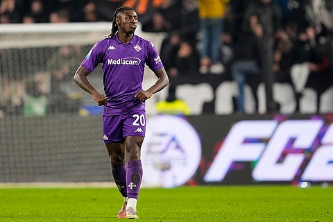 Serie A 2024-25: Fiorentina's Moise Kean celebrates after scoring his side's first goal