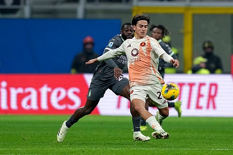 Serie A 2024-25: Roma's Paulo Dybala fights for the ball with AC Milan's Alex Jimenez