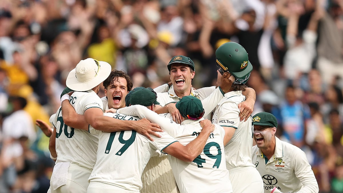 Pat Cummins celebrates Australia's fourth Test win
