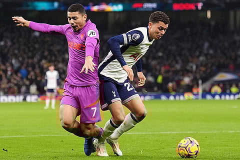 EPL 2024-25: Tottenham Hotspur's Brennan Johnson and Wolves Andre, right, challenge for the ball
