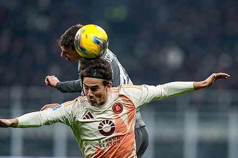 Serie A 2024-25: Roma's Paulo Dybala jumps for the ball
