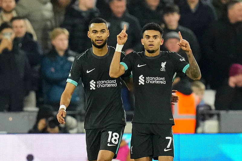 English Premier League soccer match West Ham United vs Liverpool football pics: Luis Diaz