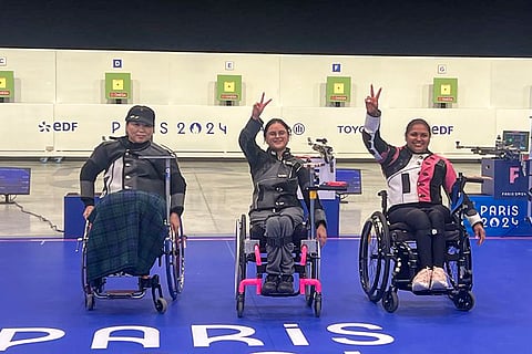 India's Avani Lekhara, centre, and Mona Agarwal, right