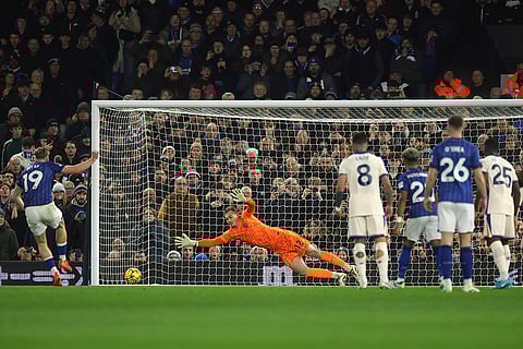 EPL 2024-25: Ipswich Town's Liam Delap, left, scores the opening goal