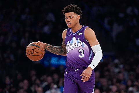 NBA 2024-25: Jazz's Keyonte George (3) looks to pass 