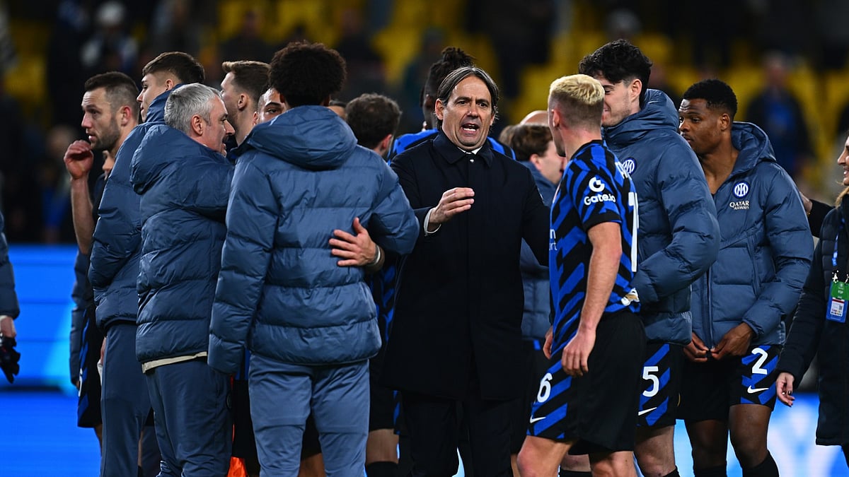 Inter celebrate their win over Atalanta