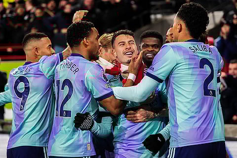 EPL 2024-25: Arsenal's Gabriel Martinelli celebrates after scoring his side's third goal