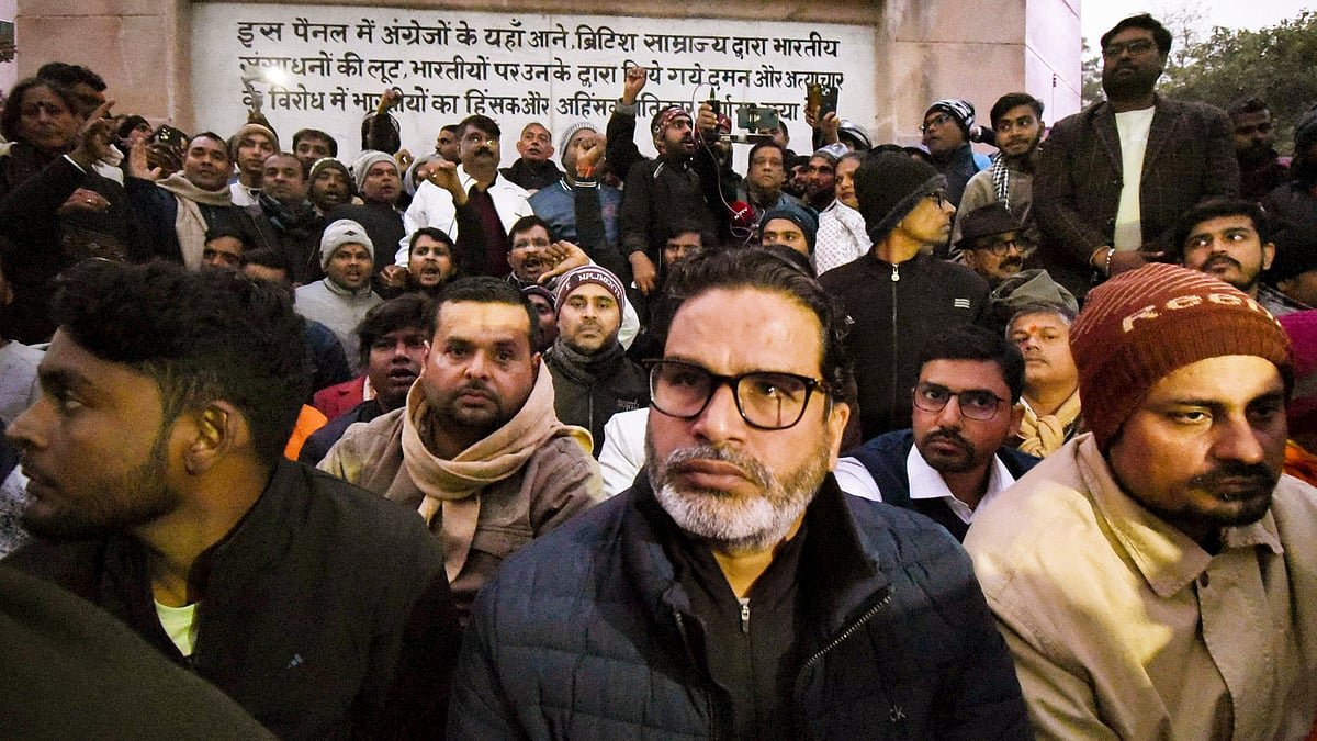 PTI : Jan Suraaj chief Prashant Kishor with others during an indefinite hunger strike demanding the cancellation of the 70th Integrated Combined Competitive (Preliminary) Examination (CCE), 2024, conducted by the BPSC, over allegations of question paper leak, near Mahatma Gandhi statue in Patna, Thursday, Jan. 2, 2025. 