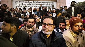 PTI : Jan Suraaj chief Prashant Kishor with others during an indefinite hunger strike demanding the cancellation of the 70th Integrated Combined Competitive (Preliminary) Examination (CCE), 2024, conducted by the BPSC, over allegations of question paper leak, near Mahatma Gandhi statue in Patna, Thursday, Jan. 2, 2025.
