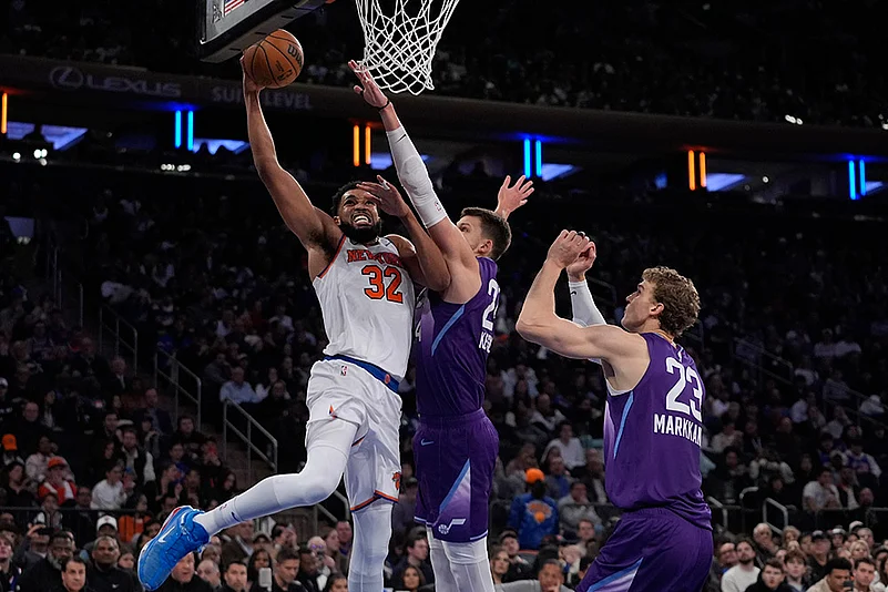 NBA basketball game New York Knicks vs Utah Jazz match photos: Karl-Anthony Towns