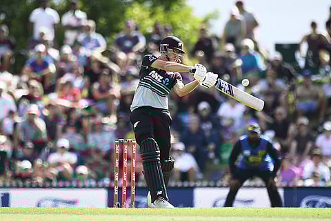 NZ Vs SL 3rd T20I: New Zealand's Mitchell Santner plays a shot