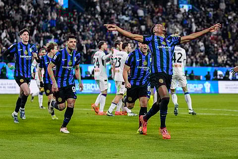 Italian Super Cup 2024-25: Inter Milan's Denzel Dumfries celebrates after scoring the opening goal
