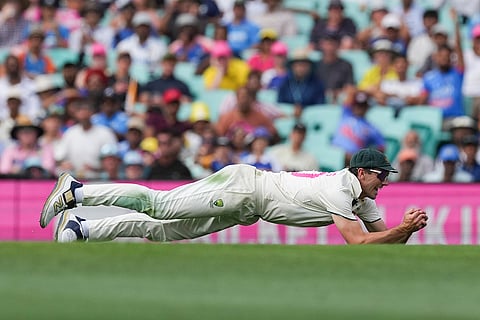 AUS vs IND 5th Test Day1: Australia's captain Pat Cummins dives to take a catch to dismiss India's Rishabh Pant