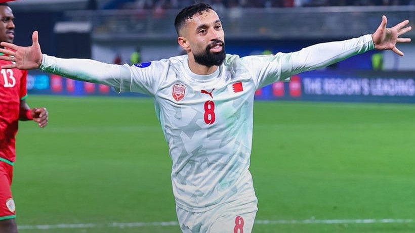X/bahrainnt1 : Mohamed Marhoon celebrates after scoring for Bahrain in the Arabian Gulf Cup final against Oman.