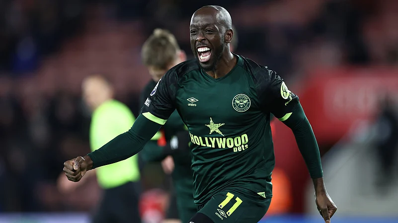 Yoane Wissa celebrates Brentfords fifth goal