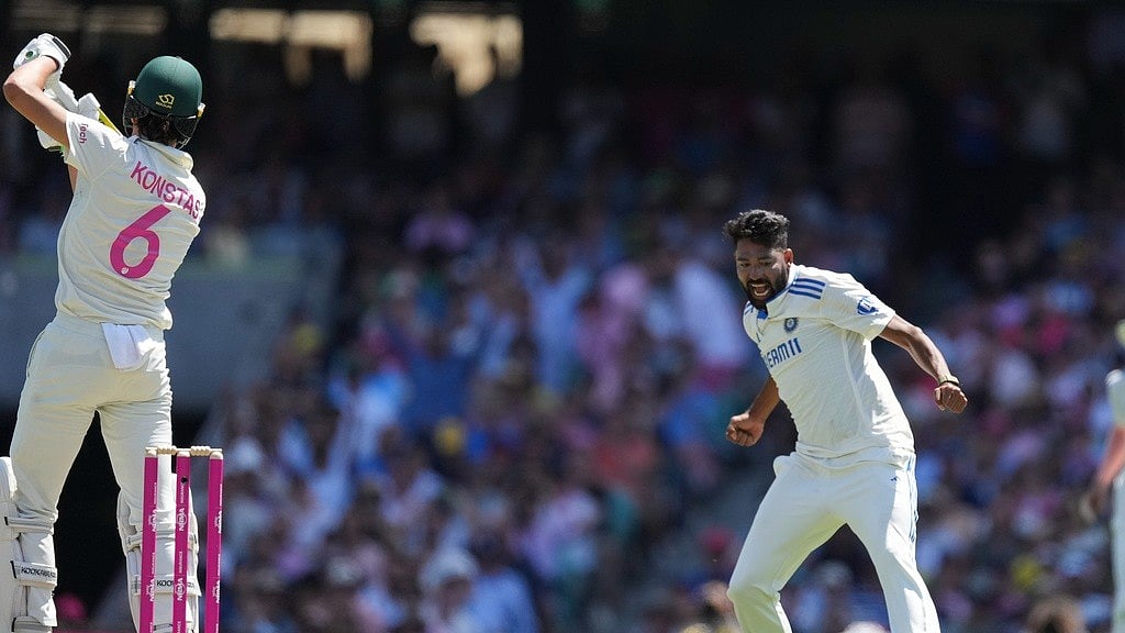 AP Photo/Mark Baker : India's Mohammed Siraj reacts after talking the wicket of Australia's Sam Konstas during play on the second day of the fifth cricket test between India and Australia at the Sydney Cricket Ground, in Sydney, Australia, Saturday, Jan. 4, 2025.