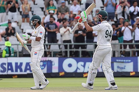 SA vs PAK 2nd Test Day 3: Pakistan's Shan Masood, right, celebrates his 100 runs