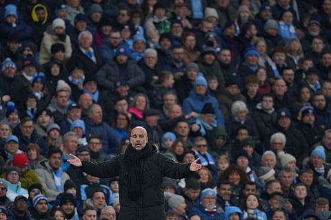 EPL 2024-25: Manchester City's coach Pep Guardiola gestures 