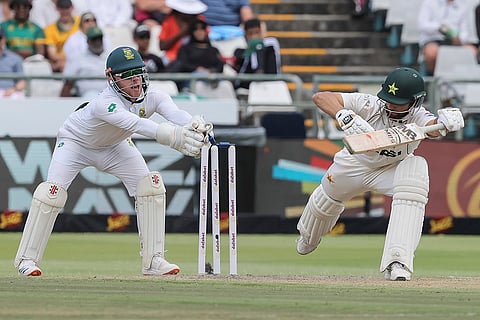 SA vs PAK 2nd Test Day 3: South Africa's Kyle Verreynne, left, stumps Pakistan's Salman Agha