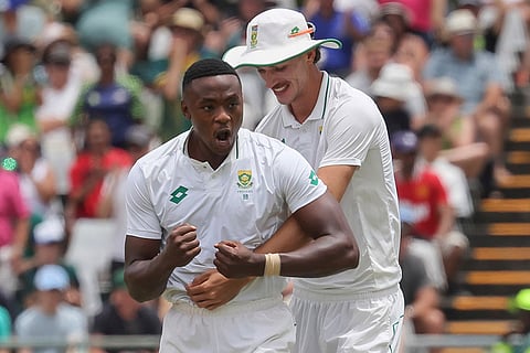 SA vs PAK 2nd Test Day 3: South Africa's Kagiso Rabada, left, is congratulated by teammate Marco Jansen
