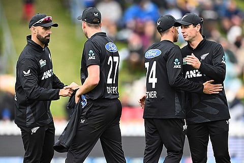 NZ Vs SL, 1st ODI: New Zealand's players celebrate the dismissal of Sri Lanka's Asitha Fernando