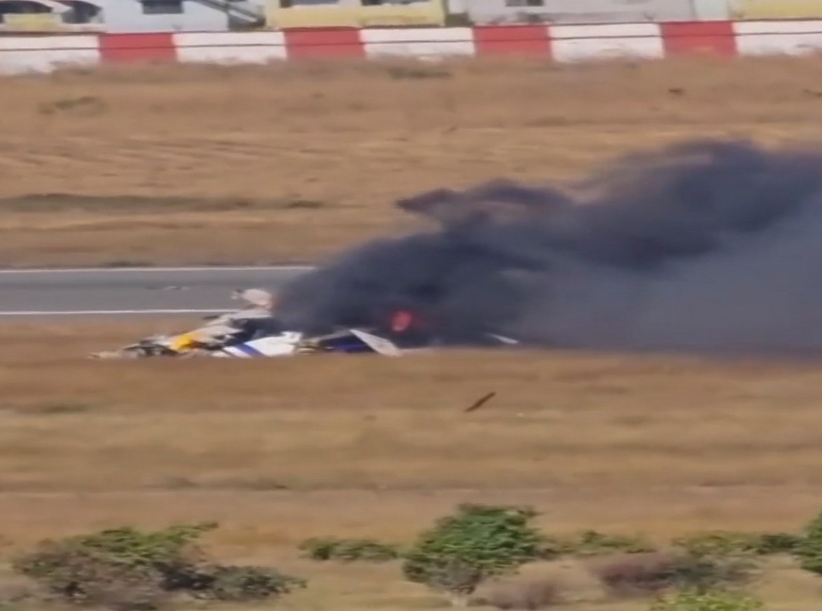 PTI : A helicopter of the Indian Coast Guard (ICG) crashes during landing at Porbandar airport, Gujarat, Sunday, Jan. 5, 2025. 