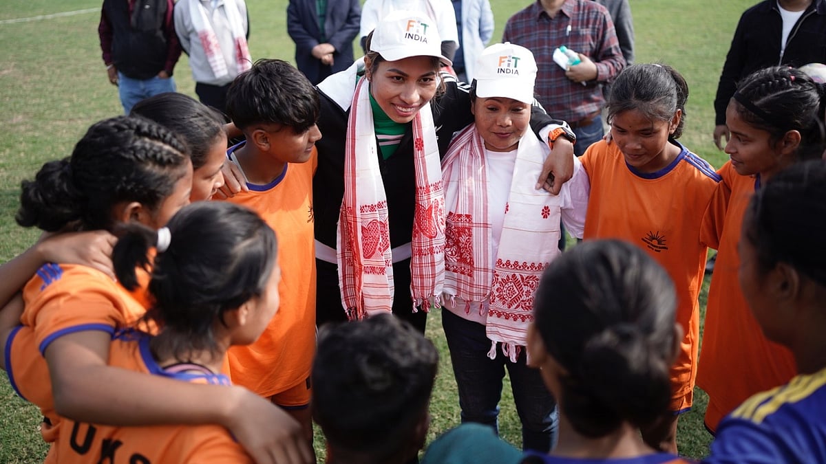 SAI Media : Lovlina Borgohain at the ASMITA Women's Under-17 football final at the SAI campus in Guwahati. 