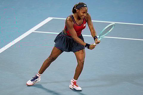 United Cup Tennis: Coco Gauff celebrates her win over Iga Swiatek