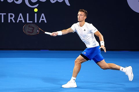 Brisbane International Tennis: Jiri Lehecka plays a forehand against Reilly Opelka 