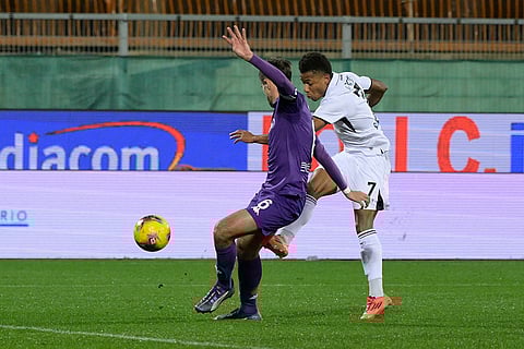 Serie A 2024-25: Napoli's David Neres, right, scores their side's first goal